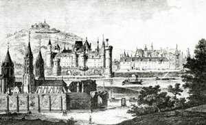 Veduta di Saint-Germain-des-Prés e del Pré-aux-Clercs durante il regno di Carlo V, da 